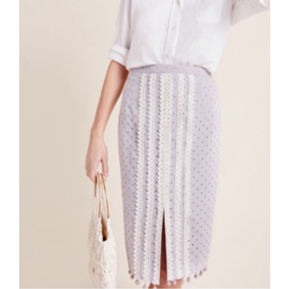 Anthropologie Pankaj & Nidhi 8 Skirt Adree Eyelet Midi Lavender Cottagecore NEW